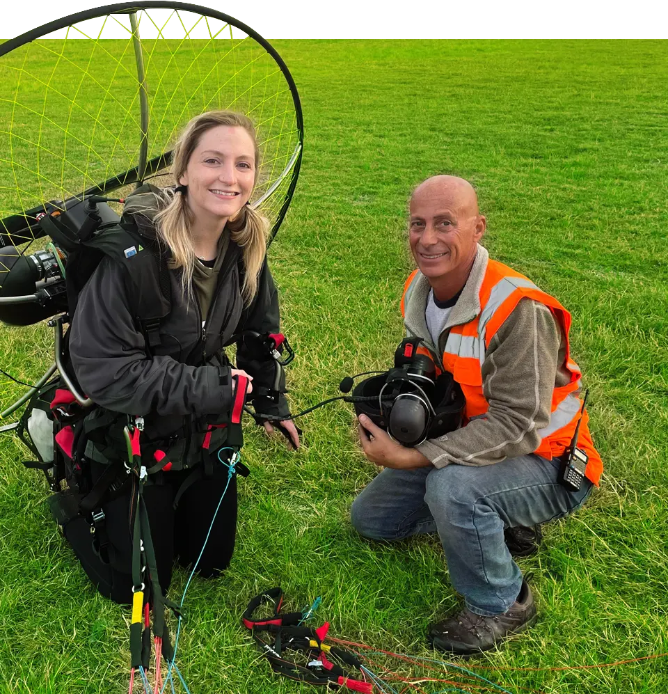 Paramotor instructor and student.