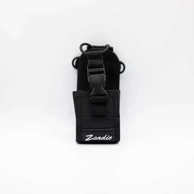 Zeadio brand radio pouch that holds a handheld two-way radio.