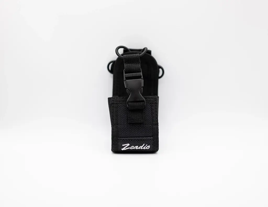 Zeadio brand radio pouch that holds a handheld two-way radio.