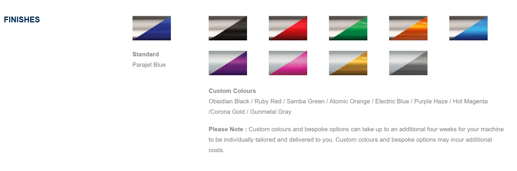 List of Parajet Zenith Finishes